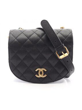 Chanel Shoulder Bag Quilted Small Flap Black Calf Chain